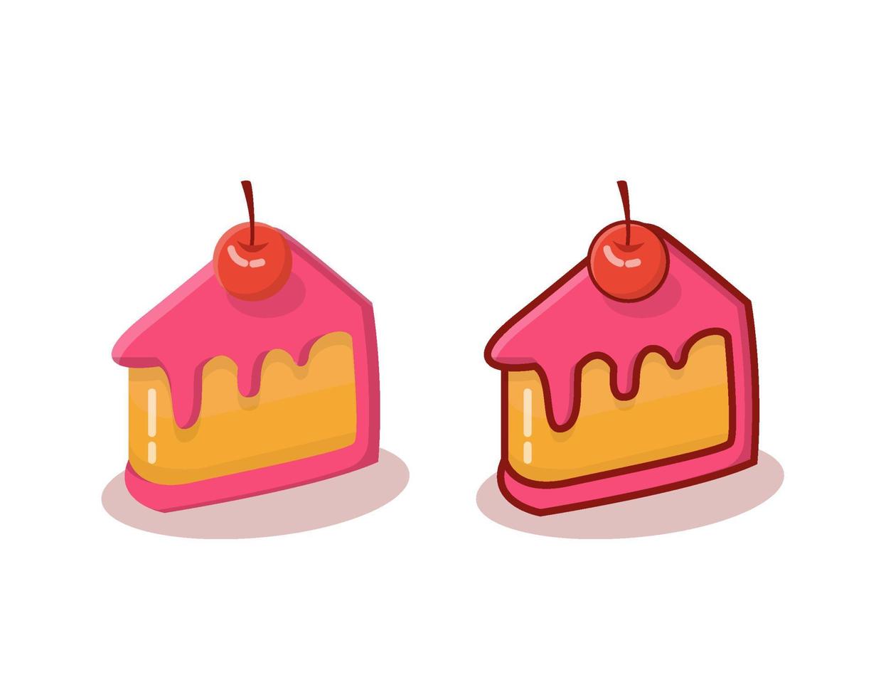 sliced cake illustration with line and without line, cake icon, cake vector, sliced cake isolated design vector