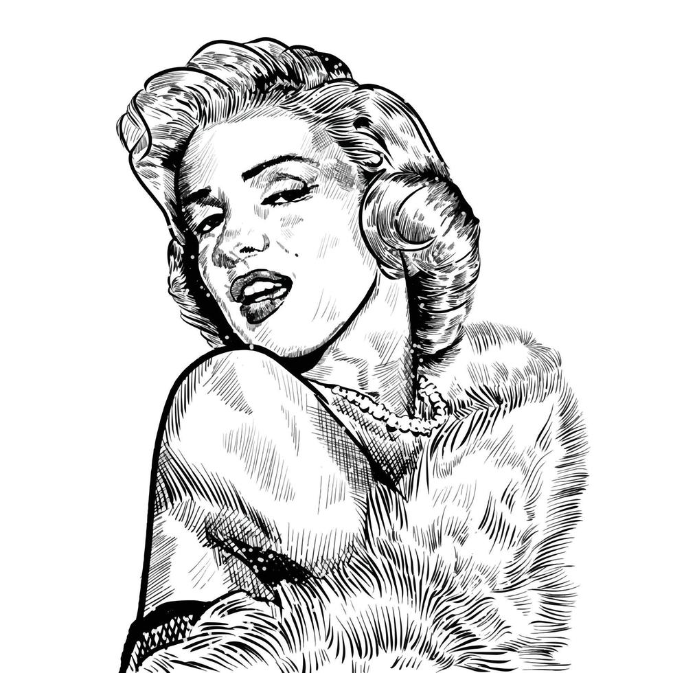 Surakarta, Indonesia, November - 30 2021, Marilyn Monroe potrait illustration on white background vector