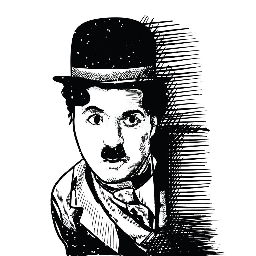 Surakarta, Indonesia, December - 3 2021, Charlie Chaplin potrait illustration on white background vector