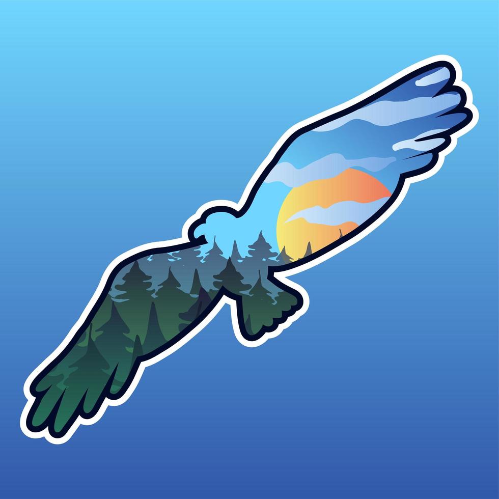 Forest in Flying Wild Condor Silhouette Cartoon vector