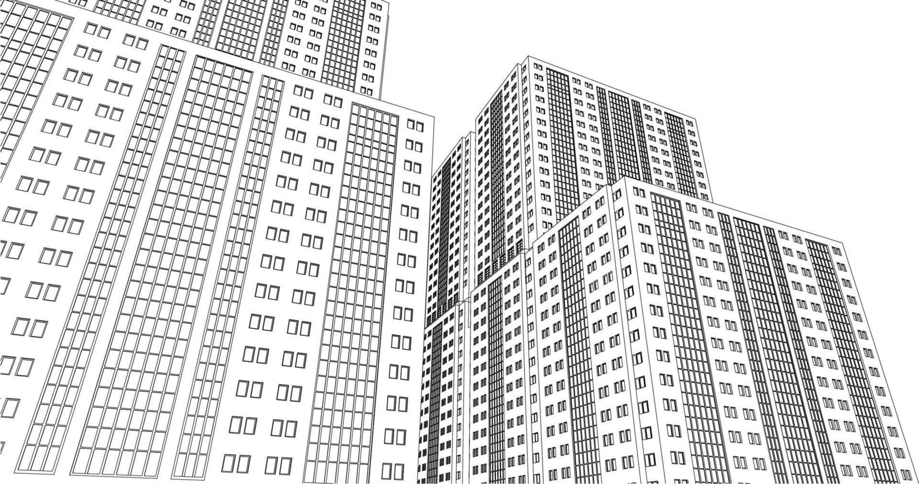 Architecture background with high rise building drawing line vector