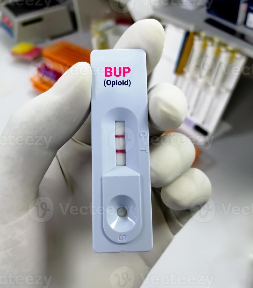 Rapid screening test for BUP-Buprenorphine is an opioid that is most commonly used to treat chronic opioid addiction. photo