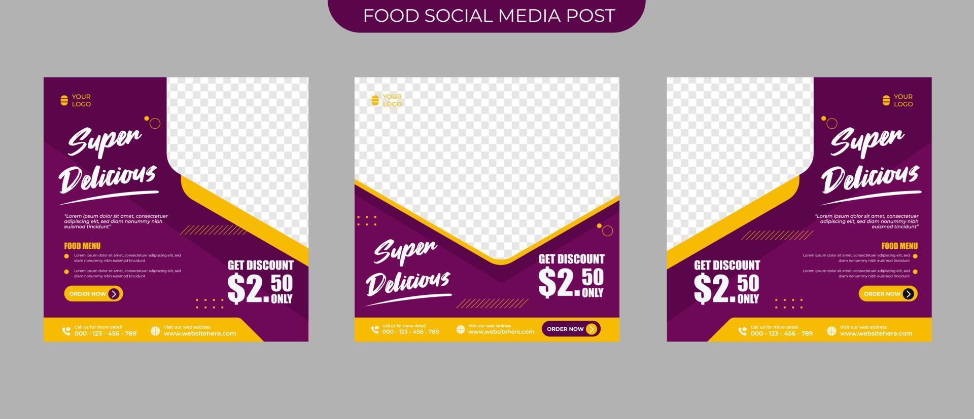 Set of editable restaurant food menu promotion concept for social media post banner flyer square vector template