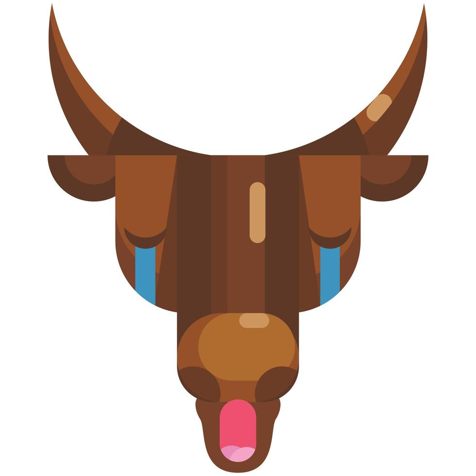 Crying bull face emoji, cow in tears icon isolated emotion sign vector