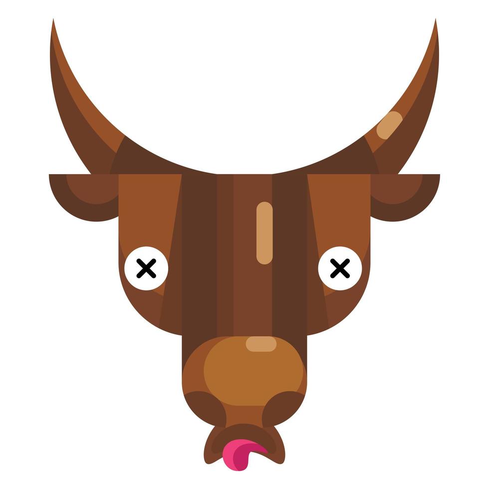 Dizzy bull face emoji, cow with crossed eyes icon isolated sign vector