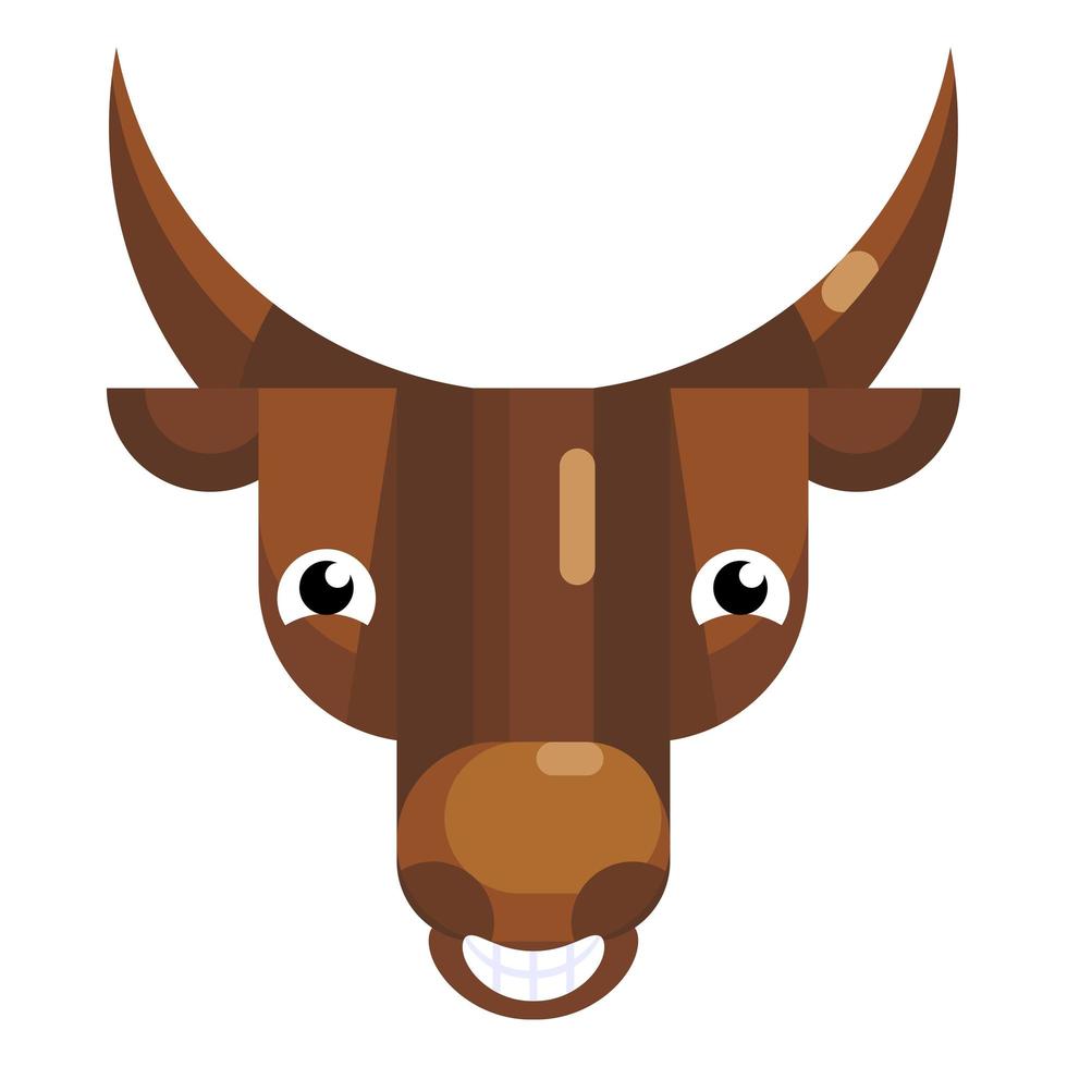 Laughing bull face emoji, happy smiling giggle cow icon isolated sign vector