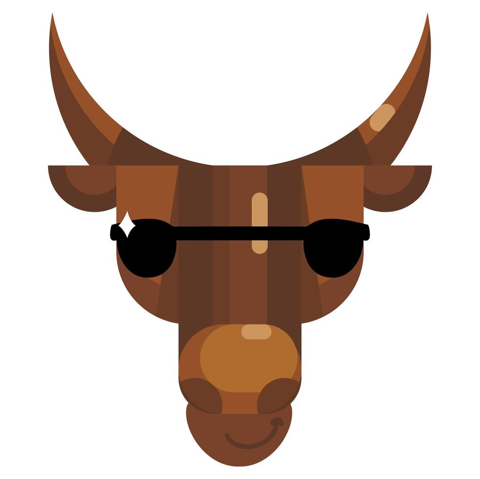 Cool bull face in sunglasses emoji, cow wear sun glasses icon isolated vector