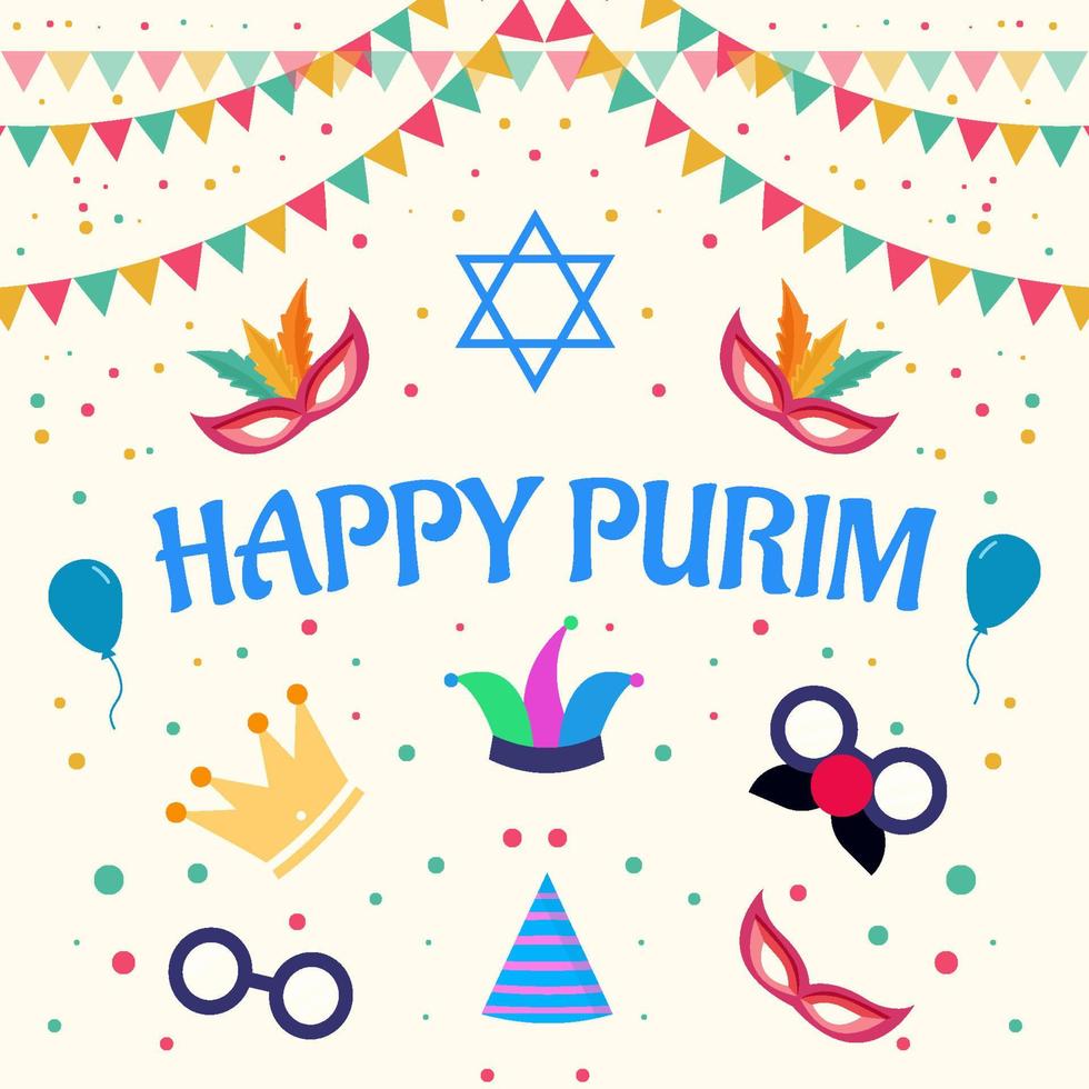 vector happy purim flat design illustration with many ornament