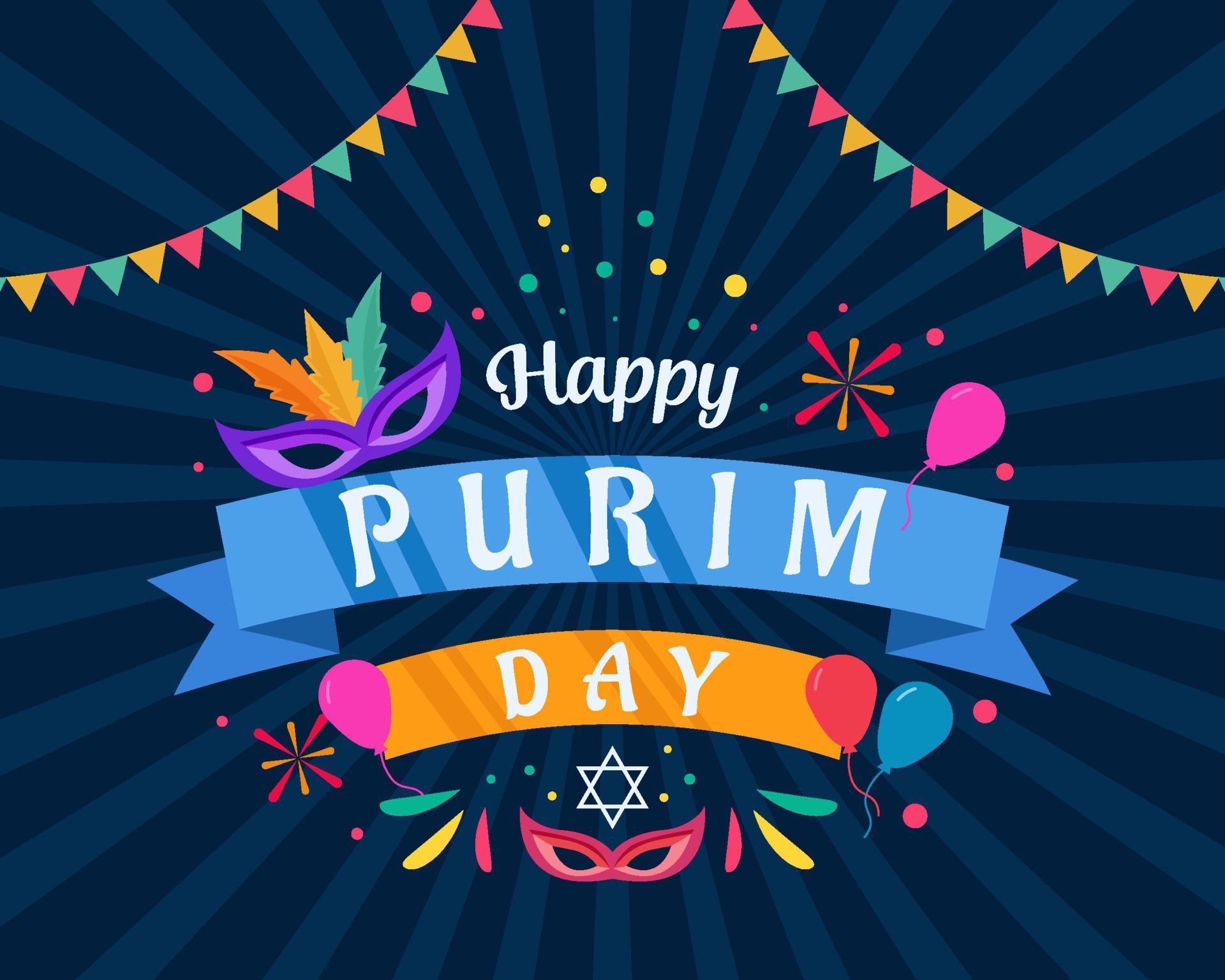 happy purim day flat design greeting. banner purim day. vector purim