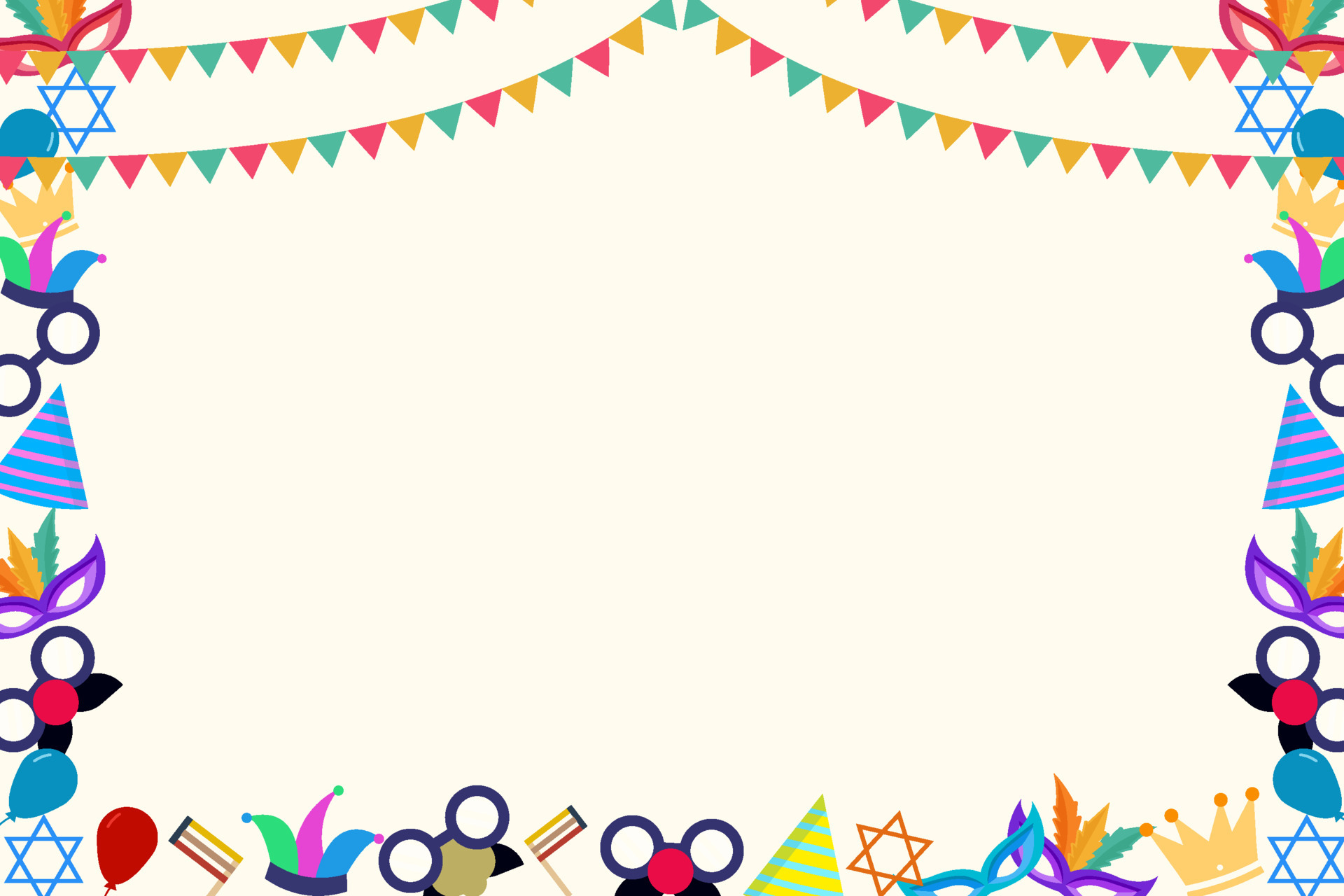 purim day background decoration with copy space. frame purim day