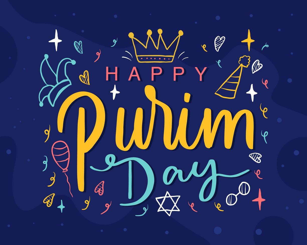 diseño vectorial feliz día de purim dibujado a mano y letras a mano con adorno vector