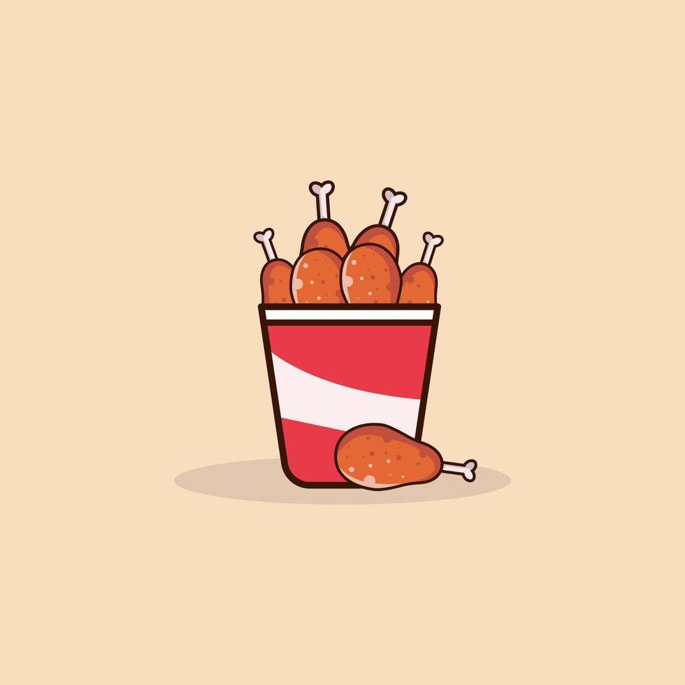 chicken legs on bucket illustration. fast food chicken vector. food icon. chicken isolated design vector