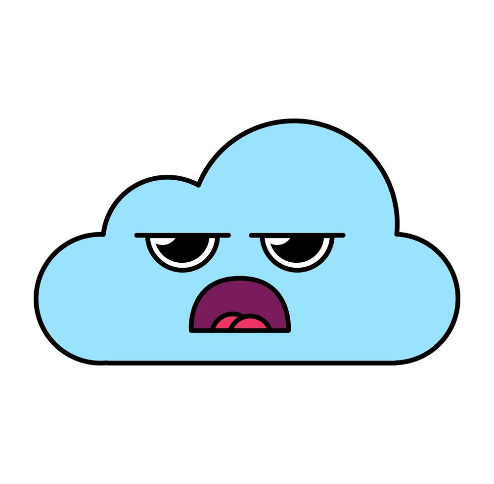 Grumpy cloud emoticon outline illustration vector