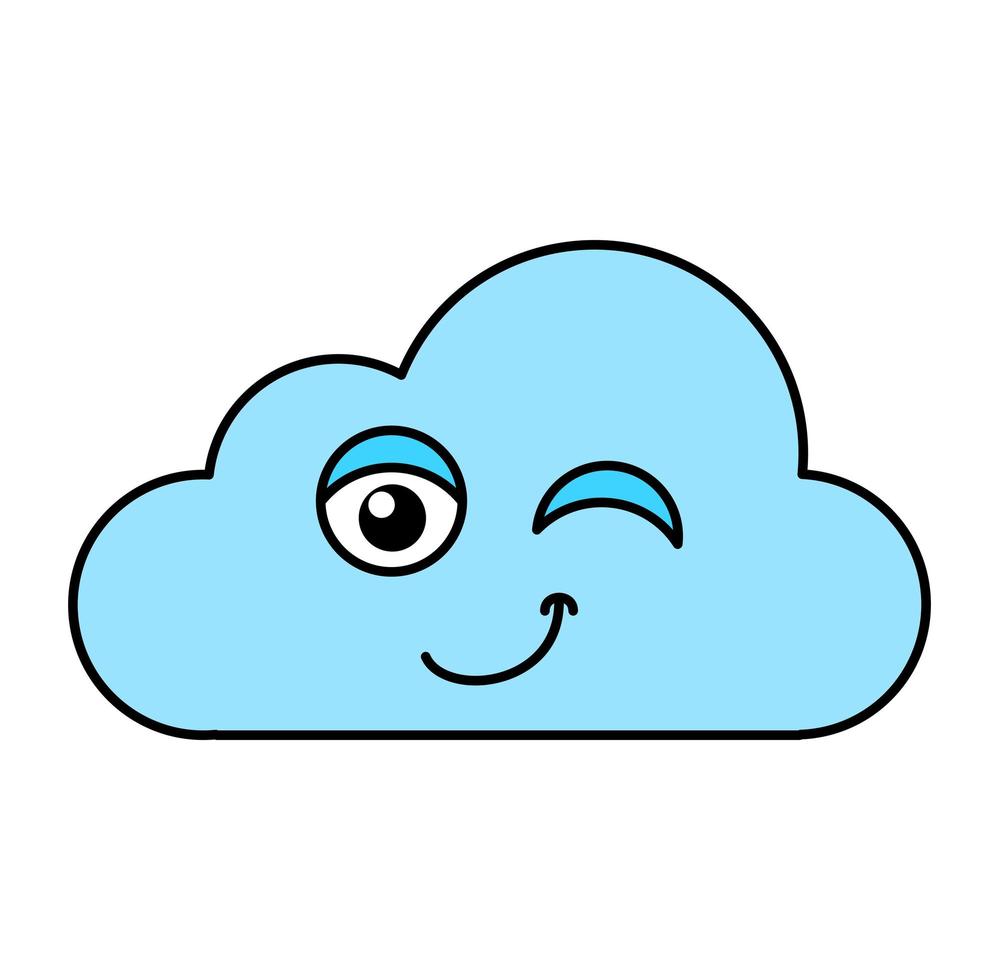 Winking cloud emoji outline illustration vector