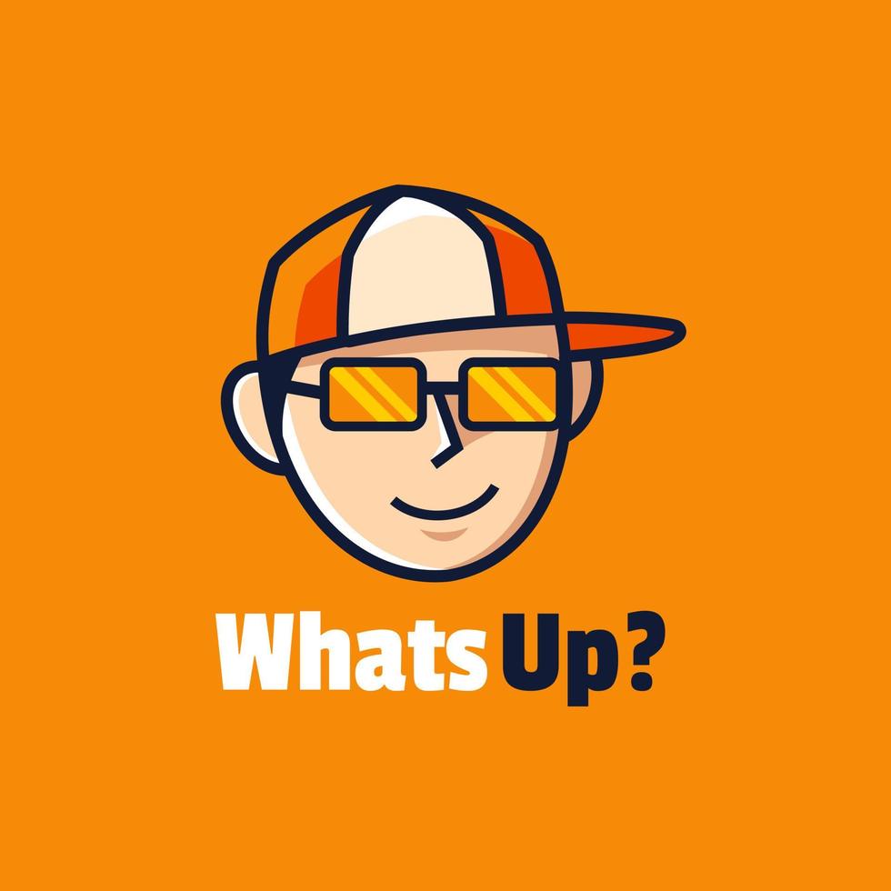 cool Cartoon Boy Head wear cap and eyeglasses logo design vector