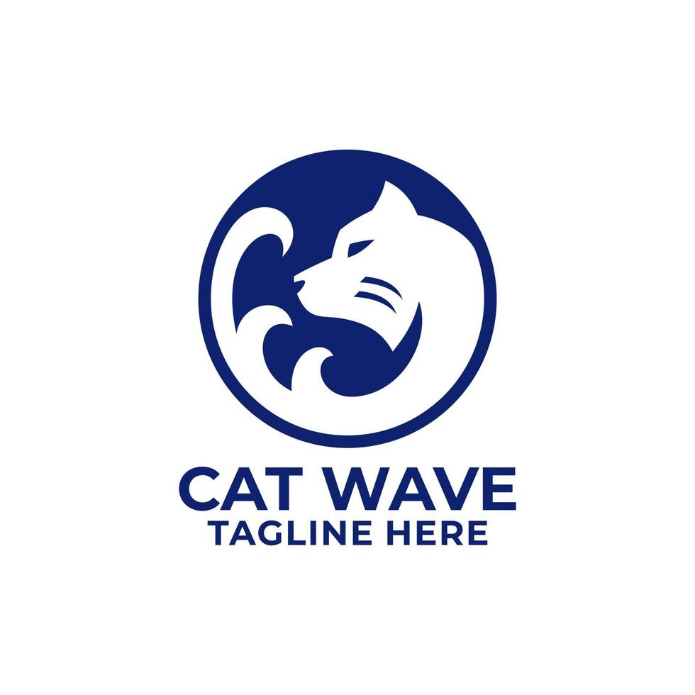 cat wave silhouette with wave logo design vector