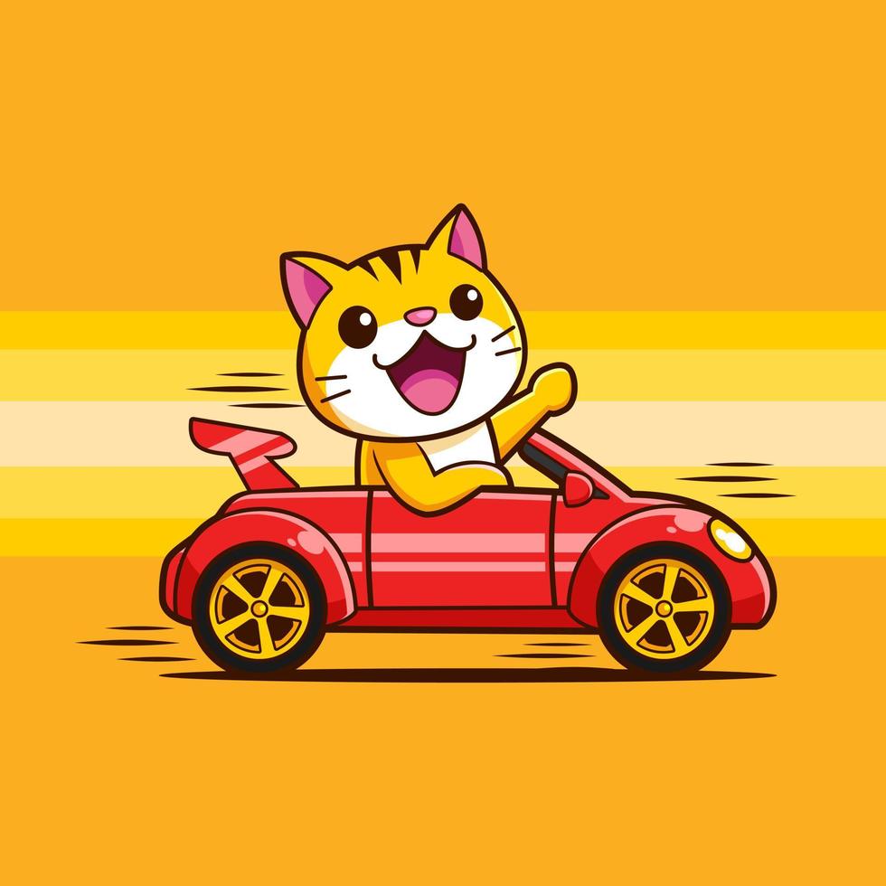 lindo gato gatito conduciendo un coche rápido vector