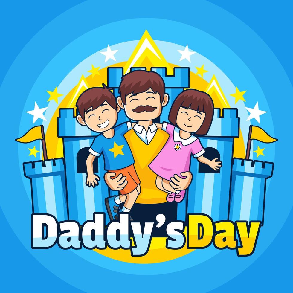 feliz día del papá junto con el hijo y la hija ilustración vector