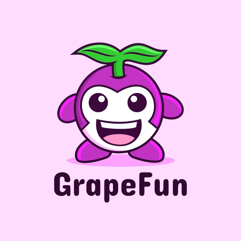 feliz sonrisa cara mascota fruta uva diseños de logotipos vector