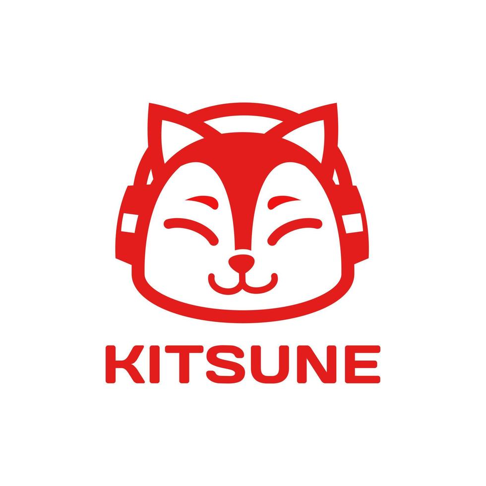 cute japanese style Fox kitsune logo design vector