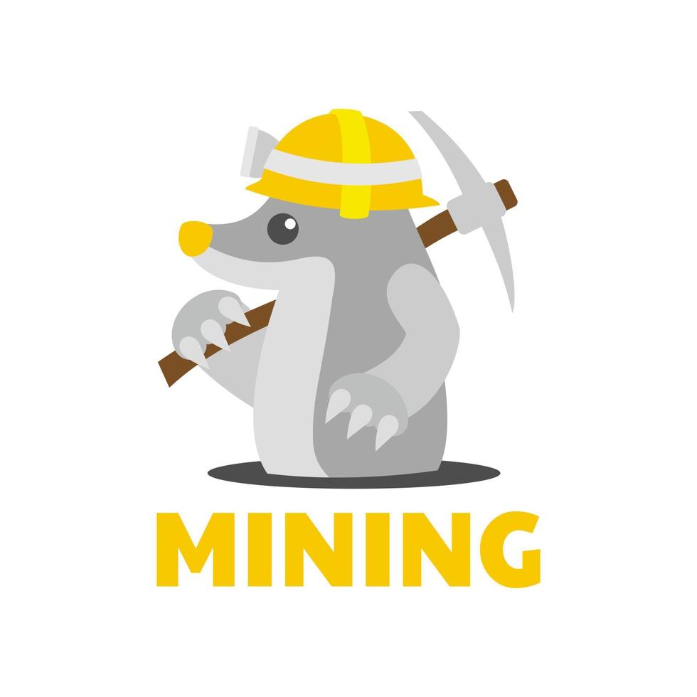 worker Mole Mining wear hard hats logo design vector