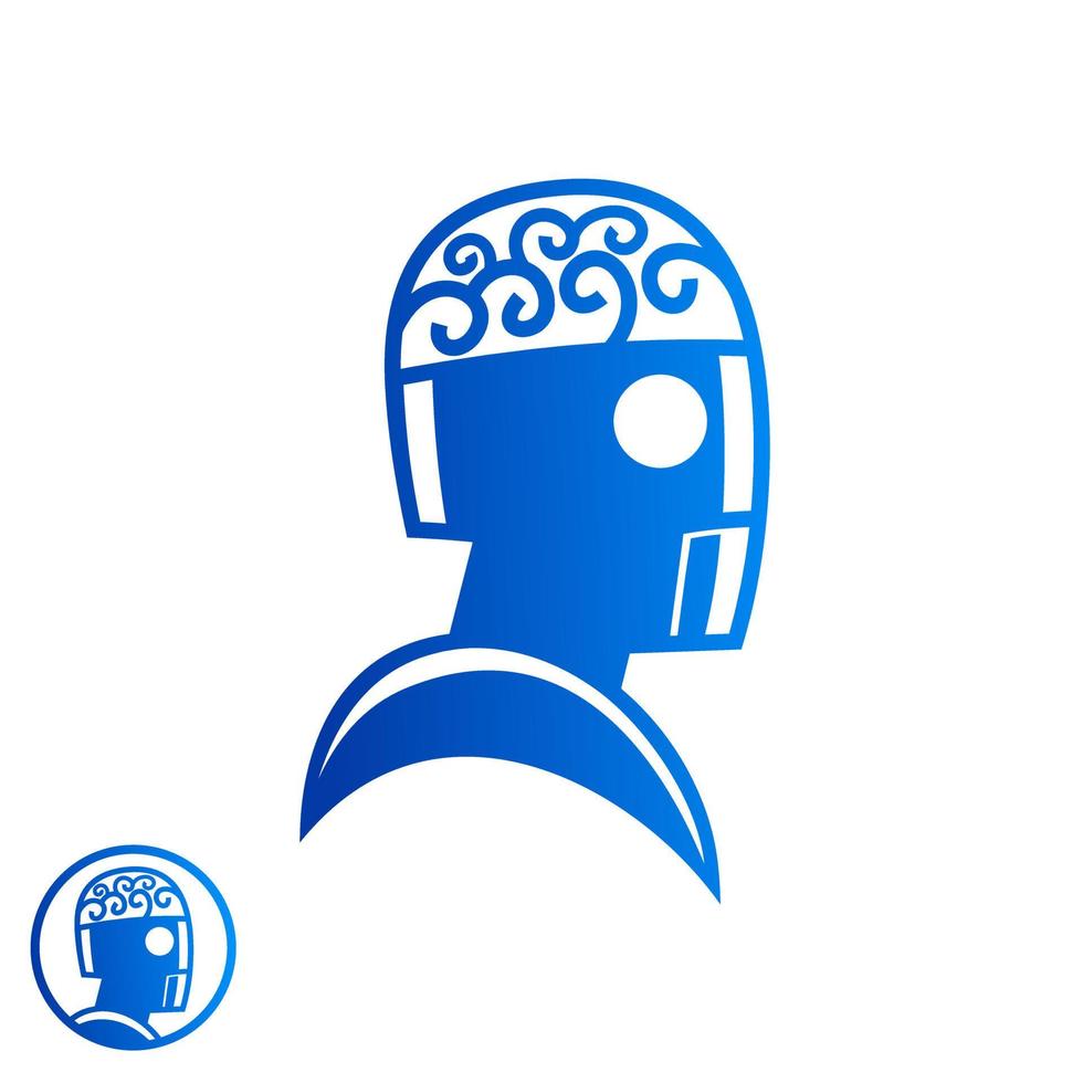 smart brain intelligence robot  cyborg ai character logo design vector