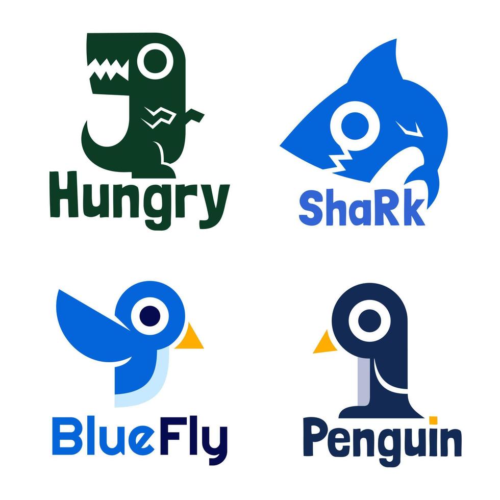 set of cartoon animal style logo design vector