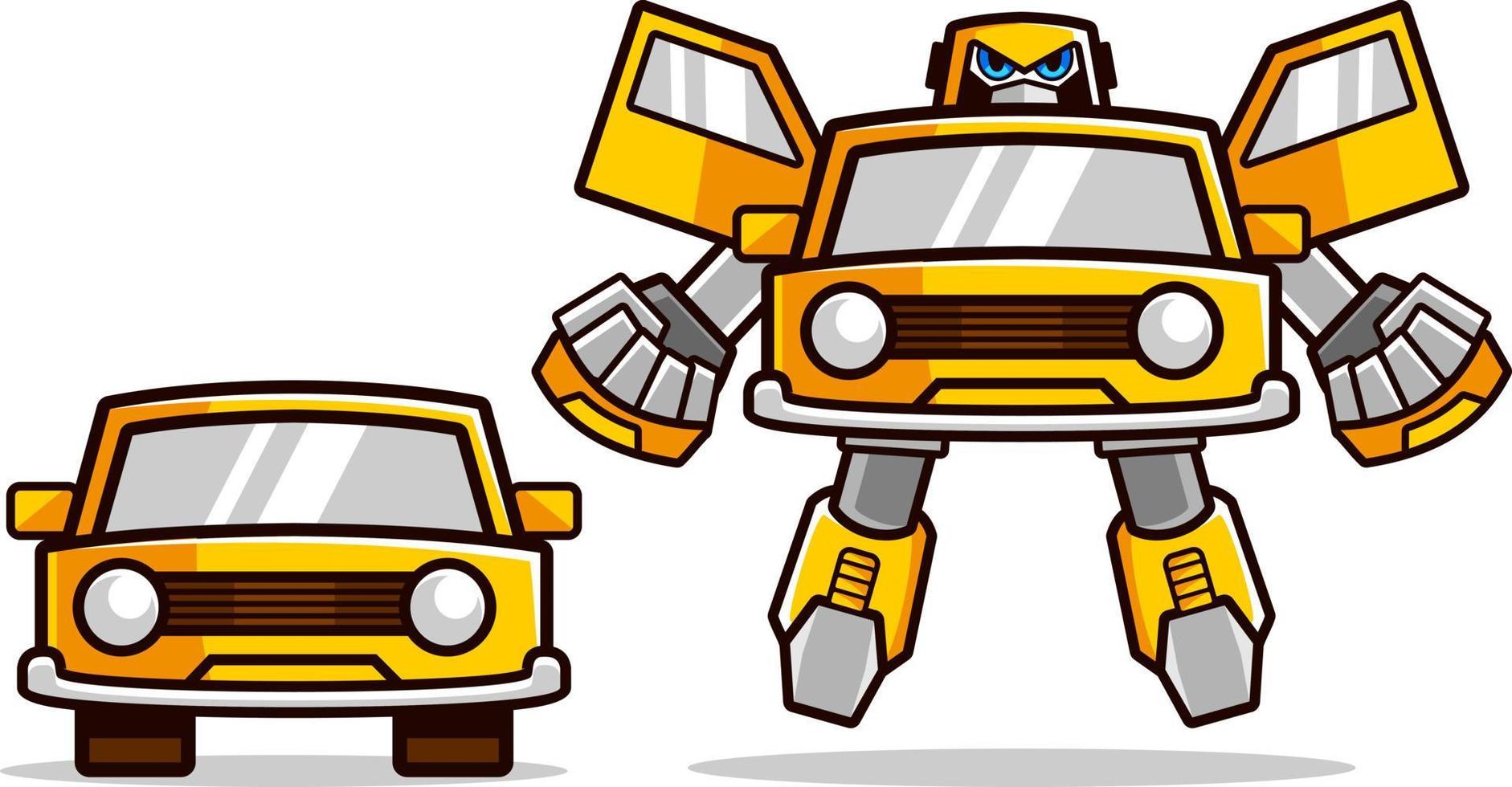 Yellow Robot Taxi Car transform and fly vector