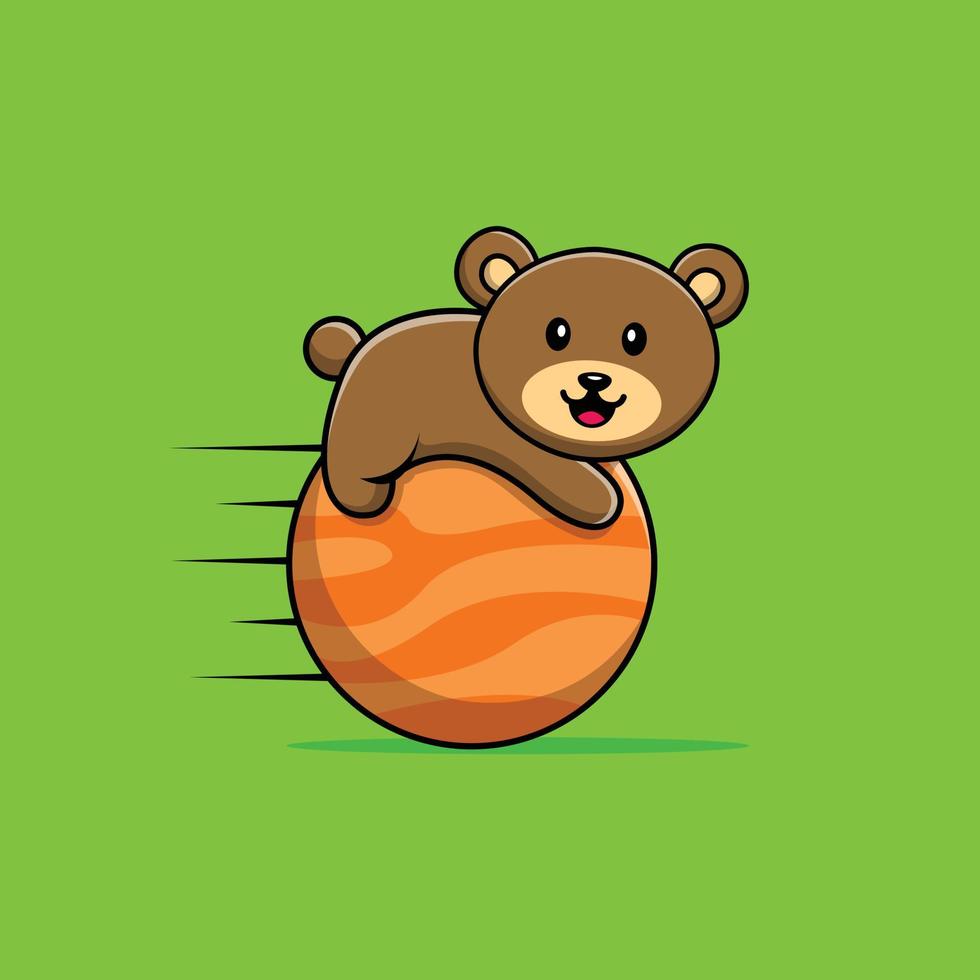 Cute Bear Playing Mars Cartoon Vector Icon Illustration. Animal Science Icon Concept Isolated Premium Vector. Flat Cartoon Style