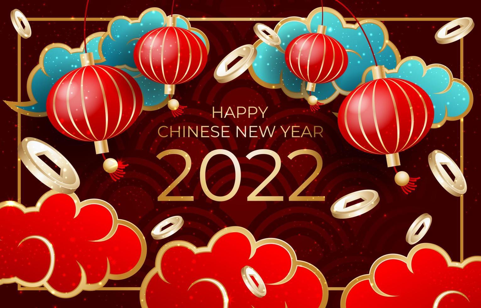 2022 Chinese New Year with Red Lantern Concept vector