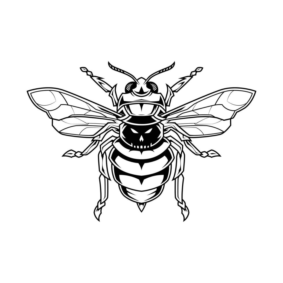 Ilustración de arte de línea de cráneo de abeja vector