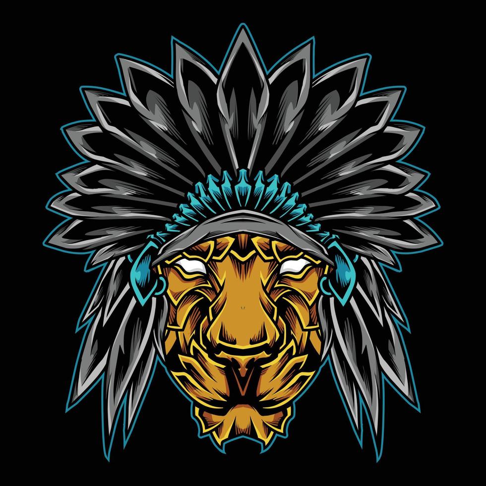 ilustración del logotipo del jefe del león indio vector