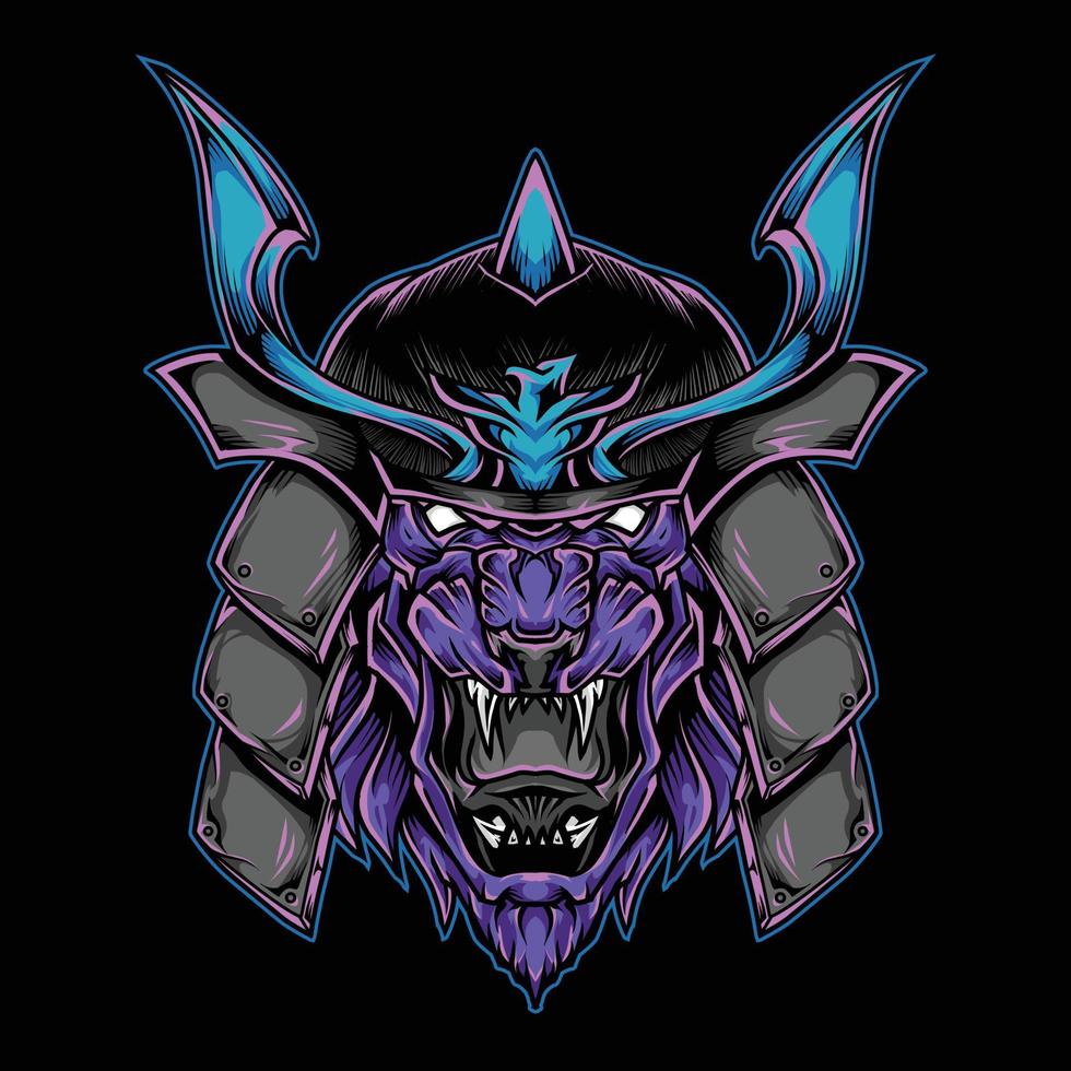 ilustración del logotipo de la mascota del león samurai vector
