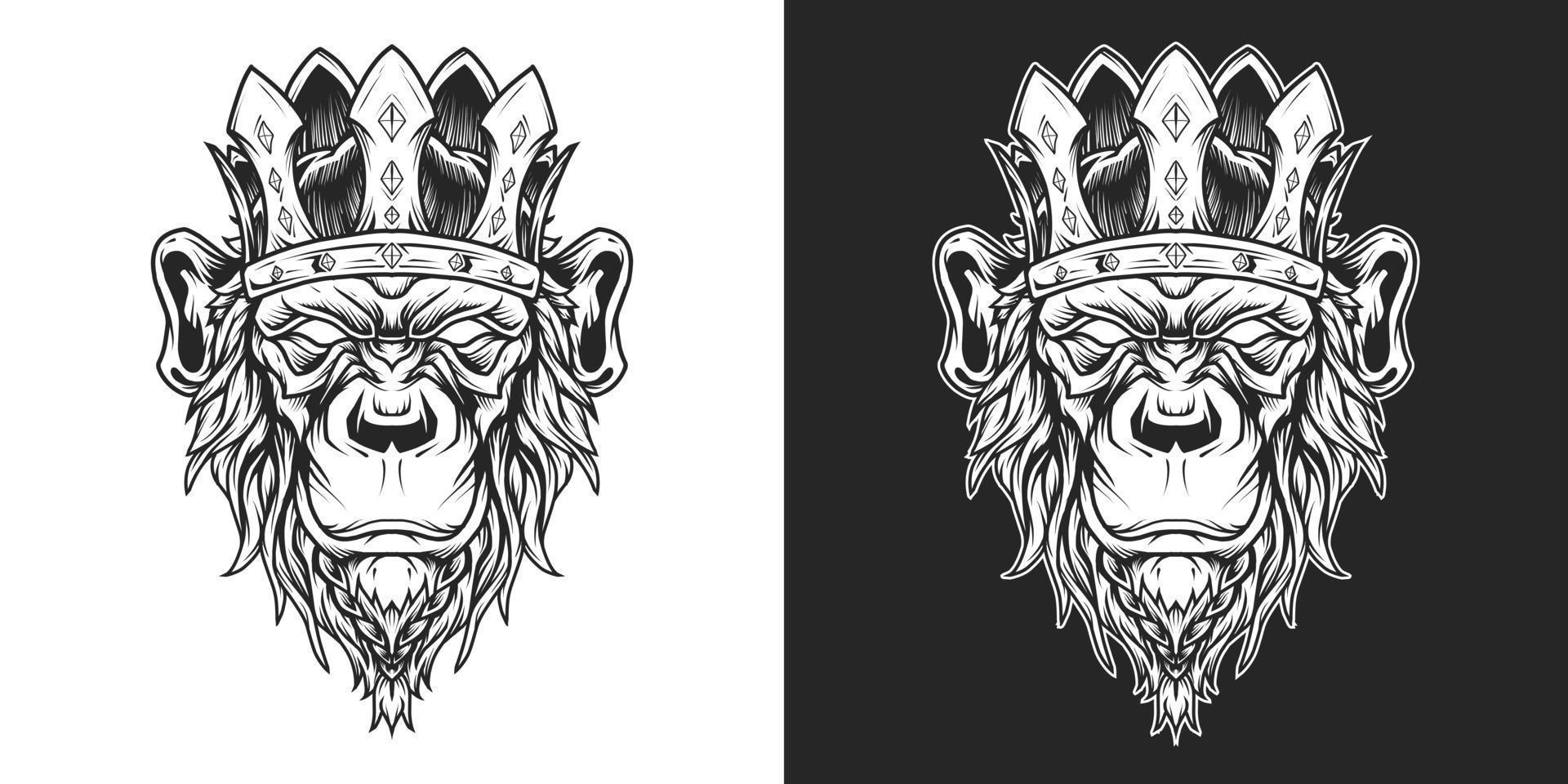 Chimp King Head Logo Line Art vector