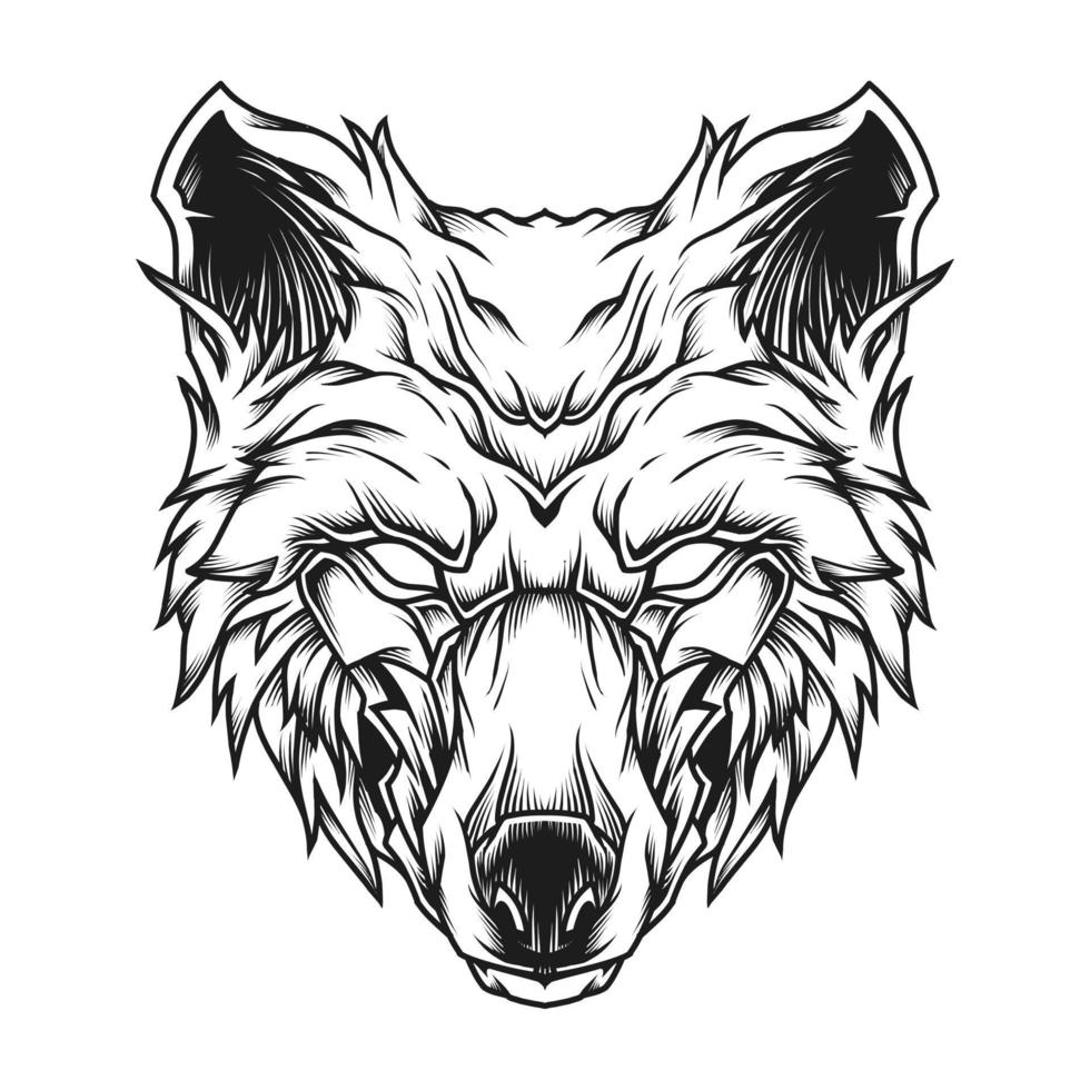 Wolf Head Line Art Illustration vector