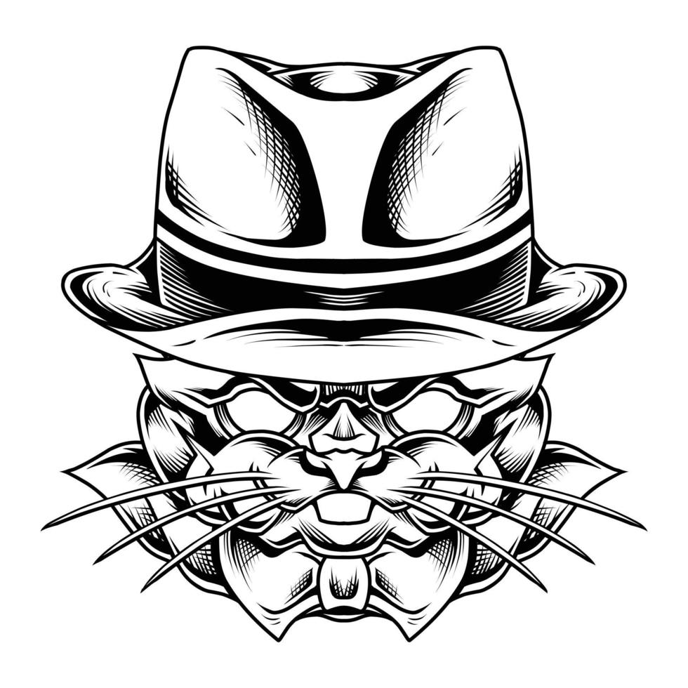 Black and White Mafia Rabbit Illustration vector