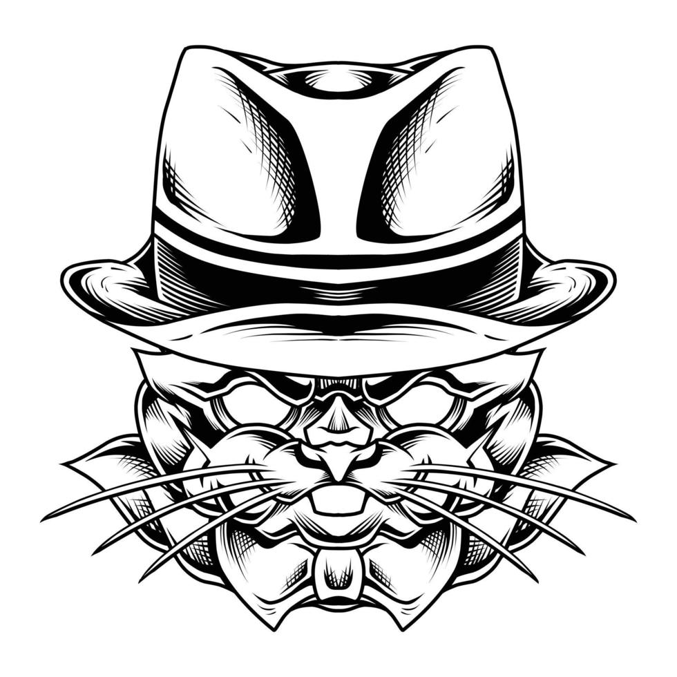 ilustración de conejo mafia blanco y negro vector