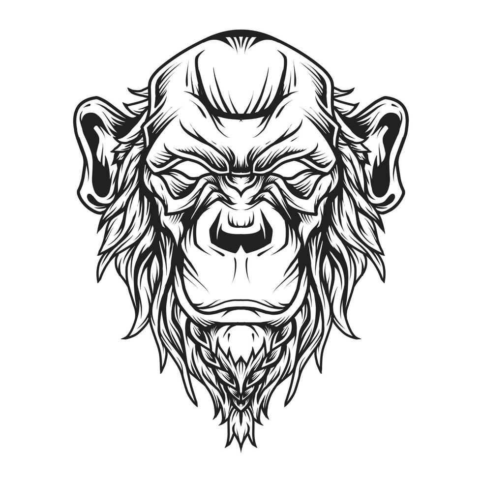 Bald Chimp Head Logo Line Art vector