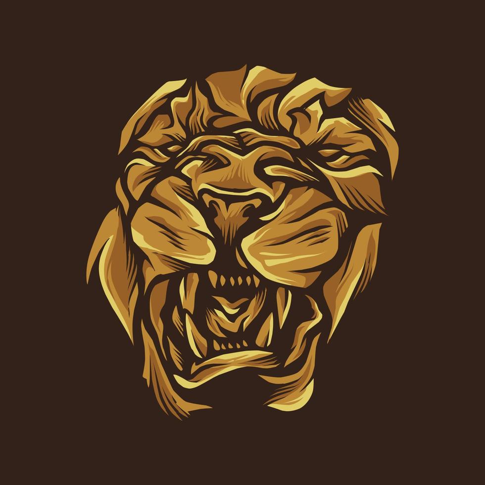 dark gold lion face unique illustration vector