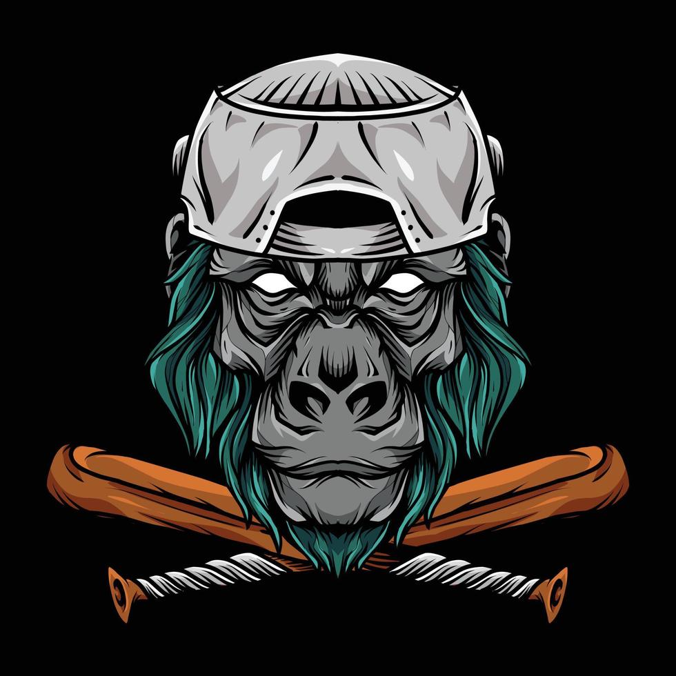 Gorilla Baseball Head Mascot Logo Illustration vector