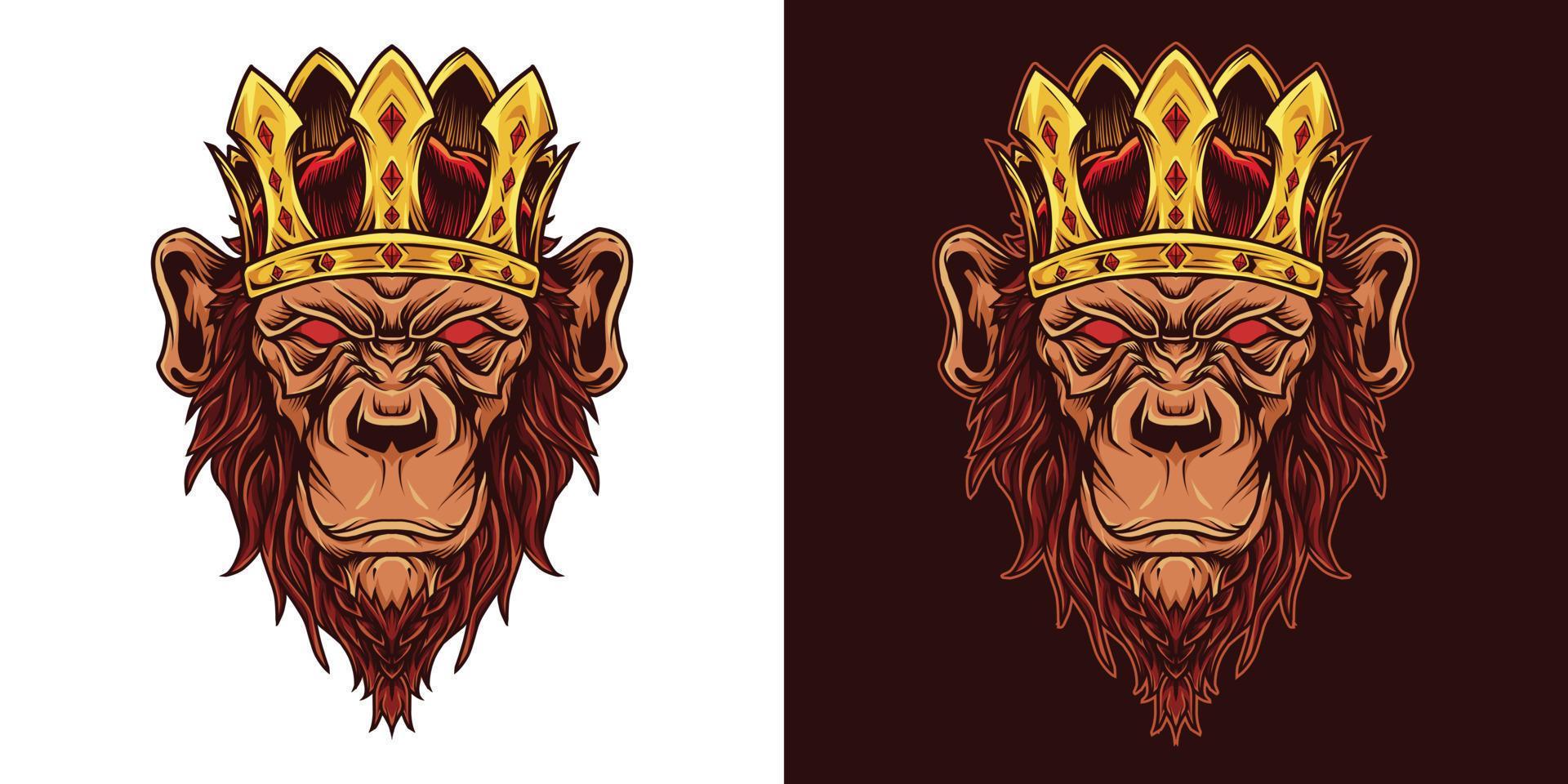 Chimp King Head Mascot Logo Illustration vector