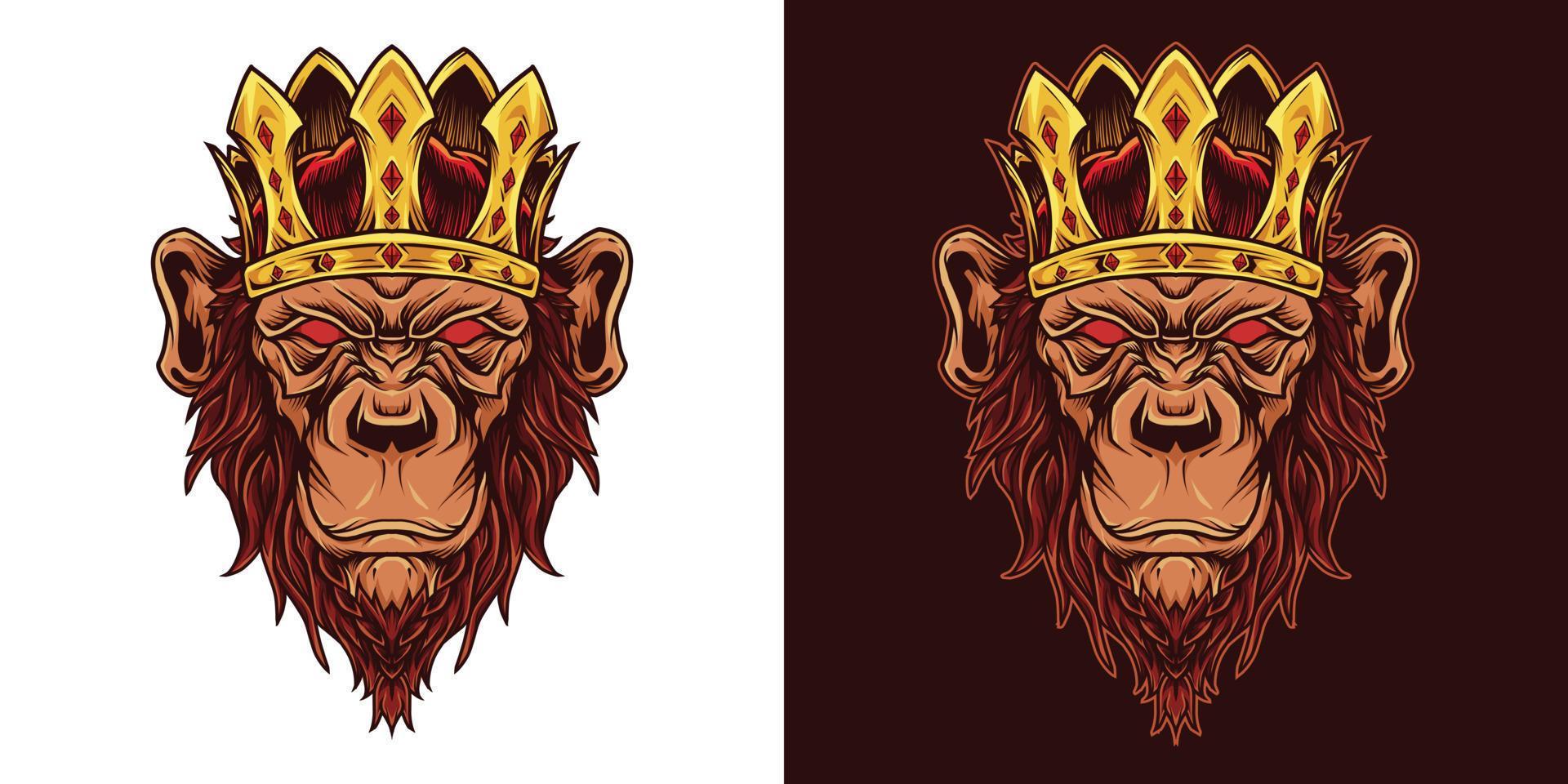 ilustración del logotipo de la mascota de la cabeza del rey chimpancé vector