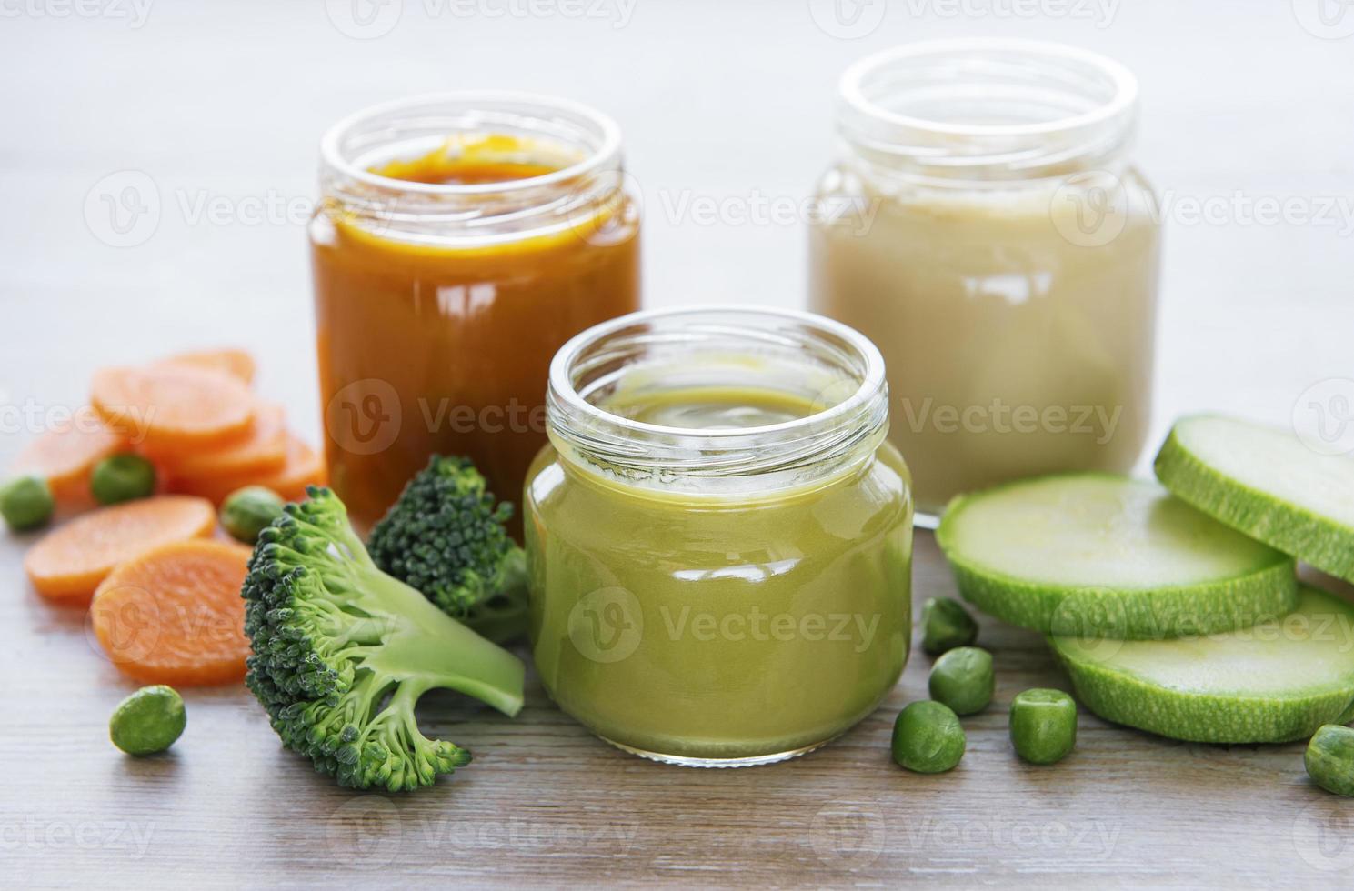 Assortment of fruit and vegetable puree photo