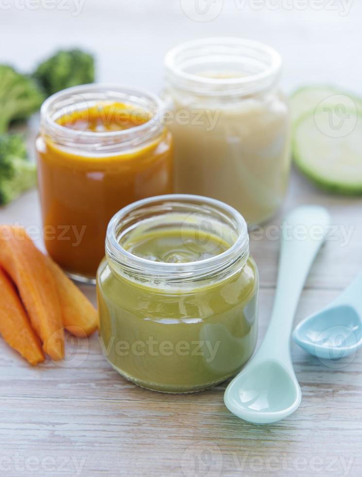 Assortment of fruit and vegetable puree photo