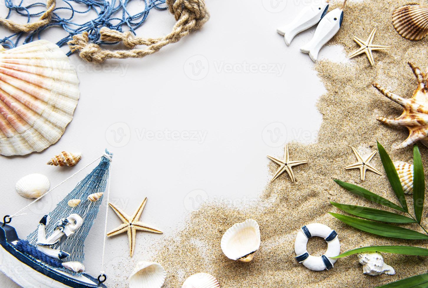 Seashells on sand. Travel concept photo
