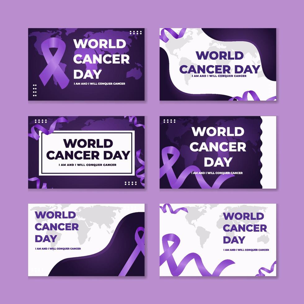 conjunto de tarjetas de felicitación del día mundial del cáncer vector