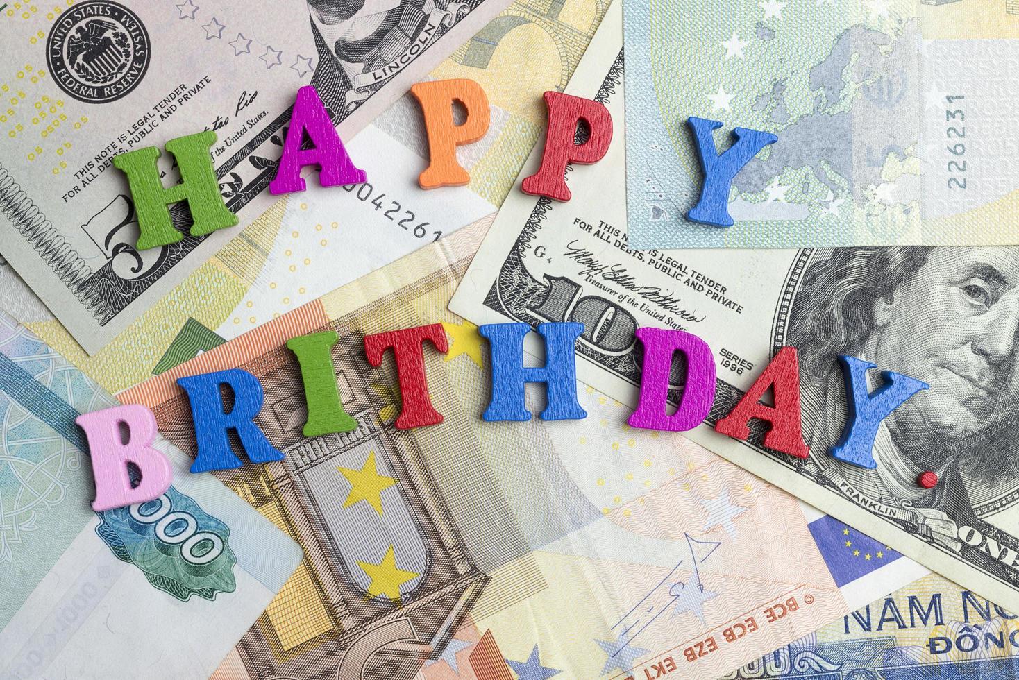 The word happy birthday on the notes. photo