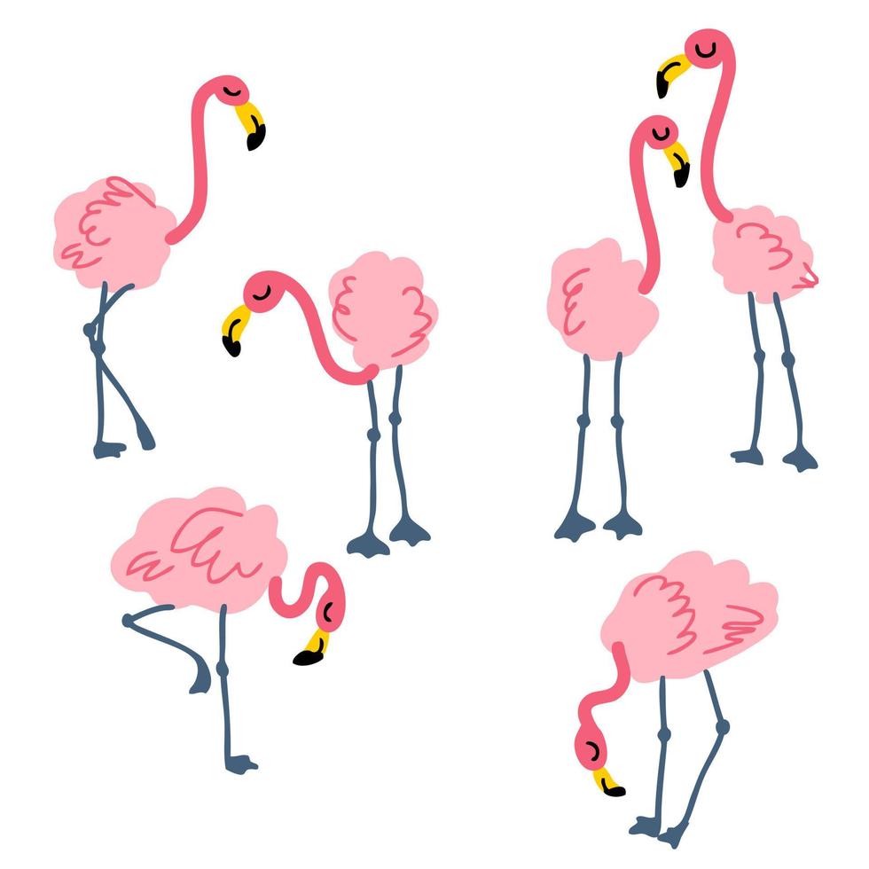 Hand drawn pink flamingo collection. vector