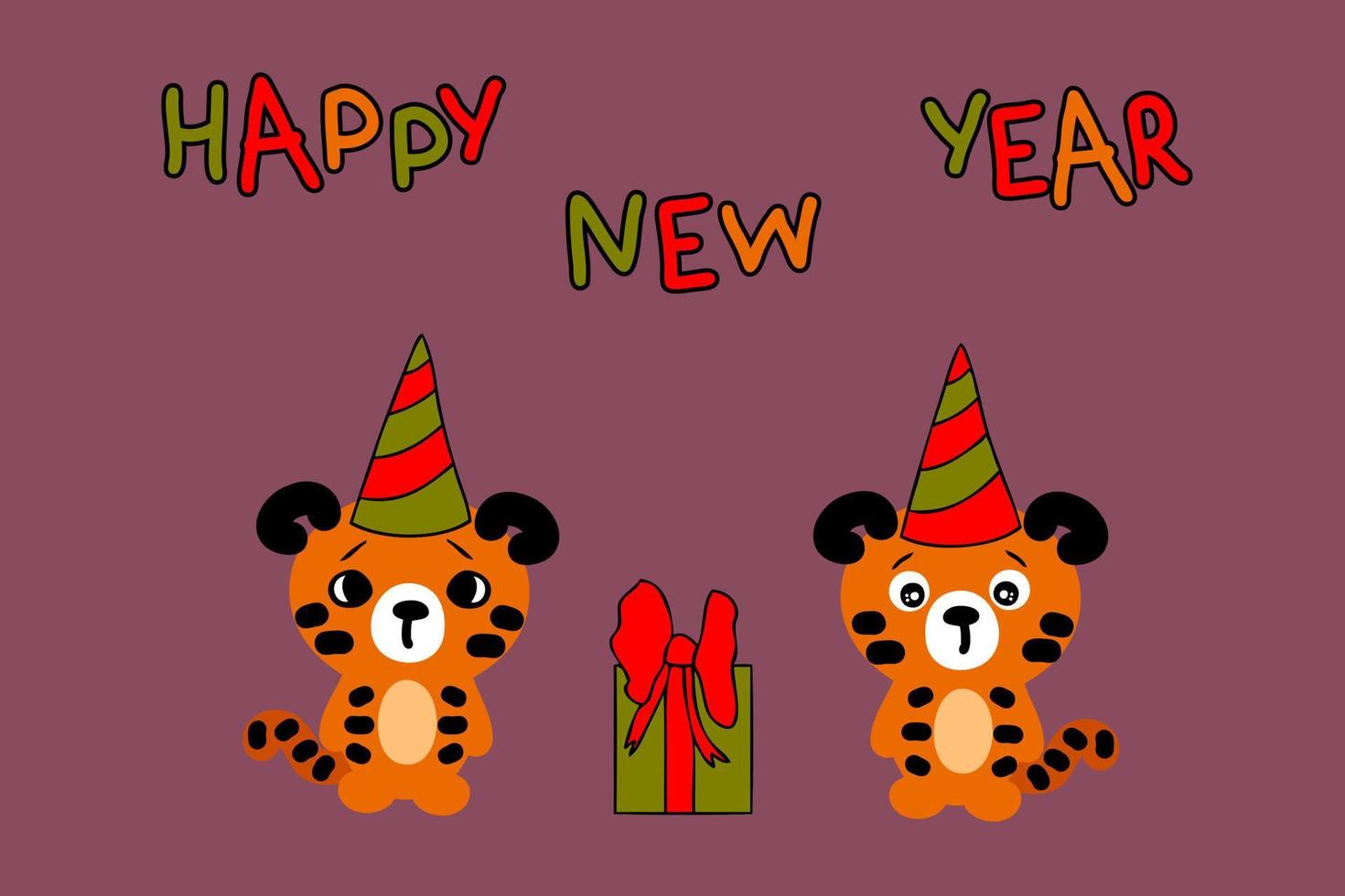 Plantilla de postal de año nuevo chino con dos cachorros de tigre. vector