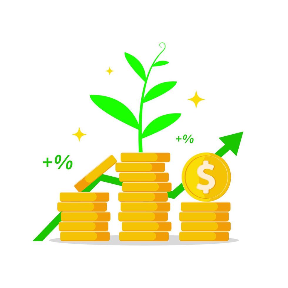 gold coin with plant shoots, profit, return of investment concept illustration flat design vector eps10. modern graphic element for landing page, empty state ui, infographic, icon